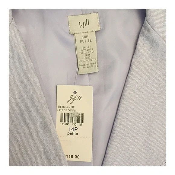 J. JILL 100% Linen Pastel Lilac Light Lined Blazer Coat Jacket‎ Top Size SZ 14 P - Picture 3 of 8